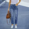Women's Jeans Daily Casual Pencil Slim Fit Monkey Washed Vintage Denim Distressed Pants For Ladies
