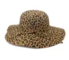 大きなブリムヒョウのプリントフェルトドームハットウォームフェドーラハットの魅力者女性のための帽子エレガントなフロッピーキャップサン保護chapeau28101212907011