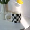 Mugs Ins Style Personality Cup Zwart-Wit Splash-Ink Mug Retro Fat Handle Koffie Ontbijt