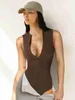 Maglietta da donna tees sexy 2024 primavera/estate New Y2K Street Street Zipper Sleeveless Groving Topsuit Tops Sexy Thread