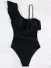 Frauen Badebekleidung 2024 Sexy Mesh Patchwork Ein Stück Badeanzug für Frauen Rüschen hohe taillierte Badeanzüge Strandbekleidung Monokini Badegäste