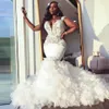 Abito da sposa sirena africano 2021 Sweetheart Ruffle Royal Train Black Bride Dress Abito da sposa formale da sposa pageant 246e