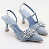 Denim Rignestone bleu talons hauts sandales Designer Office d'été Femmes