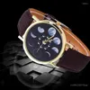 Muñecos de pulsera Fase de luna unisex Astronomy Space Watch Faux Leather Band Quartz Wrist Ladies Vestido Relojes de regalo lujo