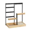 Decorative Plates 1pc Jewelry Support Frame Necklace Earring Stand Holder Two Axes 28 X 22.5 12 Cm Black Four Layers Wood Iron Biaxial