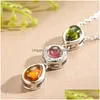 Colliers pendants Lotus Fun Natural Tourmaline Zircon Géométrique Long Gemar Collier Real 925 Sterling Sier Bijoux pour Wome Dhinu