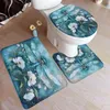 Tappetini da bagno Dragonfly tappetino set bianco Flower Plant WaterColor Art Blue Home Doormat Decor decorazioni per bagno Tappeti per la toilette Cover