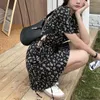 Платья для вечеринок шикарные корейская одежда дизайн летняя женщина с коротким рукавом японские девушки милый цветочный ретро винтажный свидание маленькое черное платье