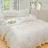 Bettwäsche Sets Sommer doppelseitig Eis Silk Kühlgefühl Hautfreundlicher Bettdecke Set Kissenbezüge Blumen Blumen Stickerei Rüschen Quilt