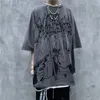 Oversized t -shirt mannen 2023 Zomer T -shirts Dark High Street Gothic print schedel Katoen Korte mouw T -shirt Harajuku T -shirt voor 240506