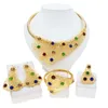Boucles d'oreilles de collier Set Colorful Stones Femmes Costume de mariage en bracelet en or Gold