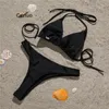 Damenbadebekleidung 2024 Dreieck von Lady Triangle Binde Bikini Kristalle glänzende Badeanzug Frauen Biquini Schwarz