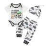 Kleidungssets Baby Boys 3pcs Outfit Farm Kleidung Kurzarm Buchstabe Druck Strampler Traktorhosen Set Hut