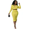 Robes de travail Fashion Tricot Crochet Crochet Femmes Jupe de bureau Ensemble Pull à manches longues Cargidan Bodycon MIDI 2024 Two 2 Piece Tenue