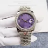 U1 Watch for Men 36 mm Purple Face entièrement automatique Mechanical Diamond lunette Watch Fashion Wrist Wrists Girl Gift 300T