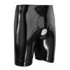 Mens Sexy Fetish Boxers Open Crotch Short Pants Glossy PU Leather Underpants Crotchless Men Hot Erotic Underwear Plus Size Catsuit Costumes