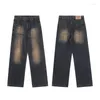 Jeans masculin American Retro Style High Street Trendy Watt Loose Loose Light Long Denim Pantalones tombant en sentiment de Vaqueros