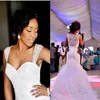 Major Beaded Sleeveless Mermaid Wedding Dresses Satin Organza See Through abiti da sposa Cap Chapel Train Ruffles Bridal Gowns 231g