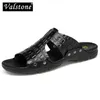 Valstone XL maat 52 Split heren lederen slippers Summer verkopende slippers sandalen strandschoenen flip homeres sandalen zwart 240426