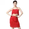 Werkjurken Sexy Women Festival Rave Party Outfit Tassel Crop Tank Top Mini Rok Latin Dance Belly Two Piece Set for Performance Stage