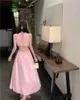 Повседневные платья нежные розовые платья на шее женское летнее кружев