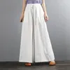 Calça feminina 2024 Moda de primavera Leg larga para mulheres linho de algodão alta Palazzo Casual calças soltas Flare de tamanho grande