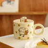 Tasses à tasse en céramique avec tasses de couvercle de café Kawaii Cadeau de Noël et tasse thermo poterie à transporter pour le thé