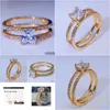 Anéis 14K Gold Double Diamond Crown Ring Princess noivado para mulheres mulheres Jóias de moda Droga Otjlu