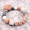 Handmade Free Personalized Name Silicone Wood Pacifier Clips Safe Teething Chain Baby Teether Ecofriendly Dummy Clips Holder 240430