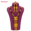 Apingxun Style Dubai 24K Gold Farbe Schwarz Stein Halskette Ohrring Ring Set African Arab Women Braut Hochzeit Schmuck 240506