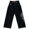 Мужские джинсы jnco y2k хип -хоп размер 7 кости в кости графический вышитый ретро -синий мешковой мешок с высокой талией Брюки для ноги уличная одежда приложение доставки Dhj1t