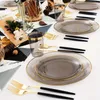 Bols 180pcs ensembles de vaisselle en plastique noir ensemble assiettes transparentes avec jante doré 30 dessert PLA