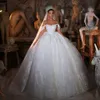 2024 vestidos de noiva brilhantes nas lantejas de shouder séquinas de renda de renda vestido de bola vestidos de noiva inchados vestido de noiva casamento tamanho tamanho