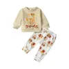 Giyim setleri Pudcoco kız bebek erkek çocuk 2pcs şükran kıyafeti sevimli mektup hindi uzun kollu sweatshirt pantolon set bebek sonbahar kıyafetleri 0-18m