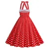 Vestidos informales Vestido de cócteles de dama de honor para mujeres Halter retro de los años 50 Polka Polka Rockabilly Feliz Navidad Ropa femenina