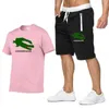 Erkek spor giyim fitness seti koşu takım elbise sıradan marka pembe t-shirt şort seti nefes alabilen jogging spor giyim 2 parçalı set
