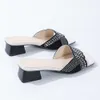 Crystal Slippers dames hakken schoenen dikke sandalen jurk strand flip flops mode 2024 zomer nieuwe pumps merk femme dia's