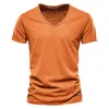 Summer 100% Maglietta da uomo in cotone a V-Neck Fashion Casual Slim Color T-Shirt Tops Male Time Maglietta per maniche corte per uomo 240429