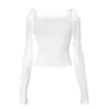 Dames T-shirt Cutenova Women Off Shoulder Long Slve T Shirts Herfst Y2K Elegant Witte Crop Tops Skinny Strapless Casual Basic Ts Bow T240510