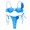 Decorazione floreale da bagno da donna Set di bikini in pizzo floreale con brief del reggiseno del reggiseno a fascia da bagno da bagno 3D per veloce