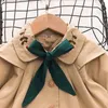 Jackets Children's Long Sleeve Coat for Girls Autumn Bow Tie Korean Style Girl Baby Trench 2024 Kleding