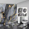 Douchegordijnen Abstract grijs marmeren gordijn set gouden lijntextuur moderne geometrische huizen badkamer decor tapijt bad mat toilet deksel cover