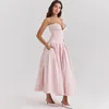 Casual Dresses Ming XI Fashion Summer 2024 Pink Axelless Long Dress Elegant Flare Corset Women's Clothing