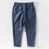 Men's Pants Spring And Summer Linen Cropped For Thin Youth Casual Striped Elastic Waistband Tied