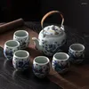 Conjuntos de chá para chá chinês conjunto de chá de cerâmica xícara de gelo retrô cinza bule de chá de chá de chá cinza