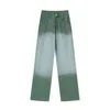 Women's Jeans Autumn Winter Women Green Gradient High Waist Denim Loose Wide Leg Pants S-XXL