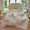 Bedding Sets Flowers Embroidery Lace Ruffles French Princess Wedding Set Lyocell Cotton Soft Silky Duvet Cover Bed Sheet Pillowcases