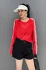 レディースTシャツ清気Mo Red 2024夏のメッシュTシャツストライプ装飾丸首の長袖カジュアルファッションルーズZxy043