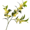 装飾的な花現実的なフェイク植物人工植物人工オスマンサのフレグラン枝は、家のために小さな黄色の緑の葉を備えています