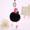 Favor de la fiesta Lindas mujeres esponjosas Pompom Pink Flamingo Keychain en las bolsas Fur Ball Pompon Anime Cadena de llaves Bolguía Bargua Llaveros Regalos